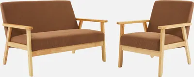 Immagine prodotto di sweeek - Divano a 2 posti + poltrona con rivestimento in velluto a coste, gambe in legno - Marrone