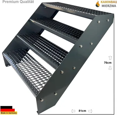 Produktbild von Gitterrost Stahl Wangentreppe 4 Stufen Verzinkt & Anthrazit Pulverlackiert - (L x B x H) 82cm x 80cm x 76cm