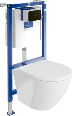 Produktbild von DOMINO | Villeroy&Boch ViConnect H112 Vorwandelement Unterputz WC mit Bedienplatte + Wand Hänge Tiefspül WC Sofi Weiß Spülrandlos | WC Komplett set |