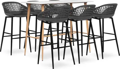Produktbild von 7-tlg. Bar-Set Weiß Grau Bartisch 120x60x105 cm Barhocker 48x47,5x95,5 cm