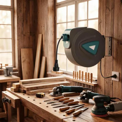 Produktbild von NAIZY Automatische Kabeltrommel 2300W Belastung, 180° drehbar, automatische Aufrollung, vormontiert mit Befestigungszubehör und Bedienungsanleitung