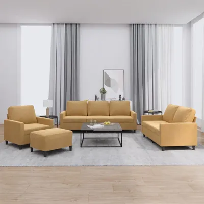 Produktbild von Möbel 4-tlg. Sofagarnitur mit Kissen Braun Samt - Klassische Sofas 3201493