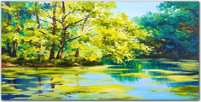 Produktbild von Coloray Bild aus Leinwand 100x50 Leinwand Dekoration - See Fluss Bäume Gras