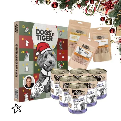Produktbild von Dogs’n Tiger – Guido Maria Kretschmer Schlemmer Weihnachtsbox für Hunde Pferd | Natürliche Premium-Snacks & Nassfutter ohne Getreide & Zucker