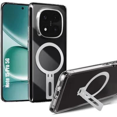 Image de Coque pour Xiaomi Redmi Note 15 Pro 5G, Silicone Antichoc Transparent avec Support Réglable