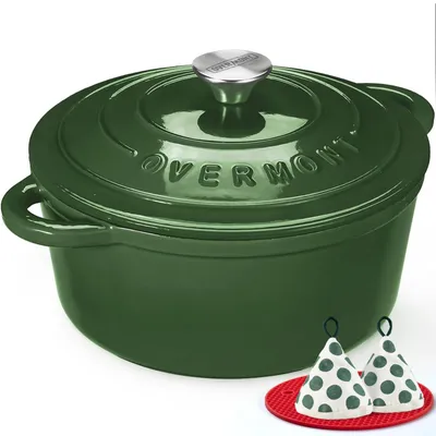 Image de Casserole en fonte émaillée Overmont - Plat de cuisson de 26 cm, compatible avec le four - avec