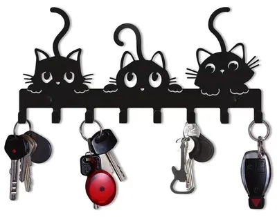 Immagine prodotto di INF Gancio a parete in metallo a forma di gatto – organizer per chiavi e carte, colore nero