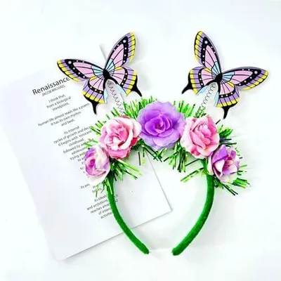 Produktbild von Bunter Schmetterlings-Blumen-Haarreif für Karneval, Partys, Bühnenauftritte und als Kopfschmuck