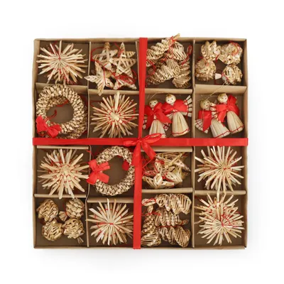 Produktbild von Salcar 56-tlg Christbaumschmuck Weihnachtsanhänger Strohsterne, Strohengel und Tannenzapfen Dekoanhänger Christbaumschmuck aus Stroh
