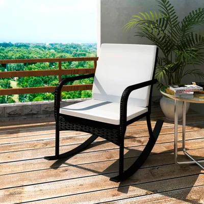 Produktbild von Garten-Schaukelstuhl Schwarz Poly Rattan , Schaukelstühle Design 2024