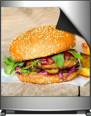 Produktbild von Wallario Magnet für Kühlschrank / Geschirrspüler, magnetisch haftende Folie - 60 x 60 cm, Motiv: Burger mit frischem Salat und Pommes