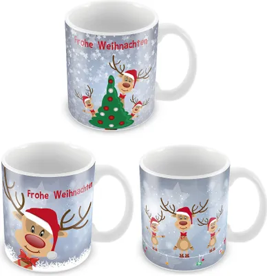 Produktbild von 12 x Weihnachtstassen mit Rentiermotiv - Glühweintassen Weihnachtsbecher Becher Glühwein Glühweinbecher