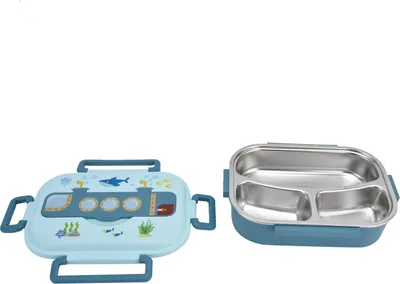 Produktbild von Bento-Box aus Edelstahl, versiegelt und isoliert, auslaufsichere Cartoon-Lunchbox für Kinder und Erwachsene - Blau