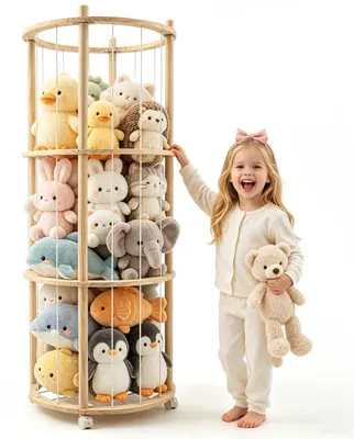 Image de Boîte de rangement en bois pour peluches, avec roulettes