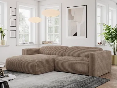 Produktbild von MKS MEBLE Ecksofa Cord, Sofa Cord L-Form, Wohnlandschaft L-Form, Modern Design Couch, Sofagarnitur, Couchgarnitur, Polsterecke - PASADENA - Braun Cord - links seite