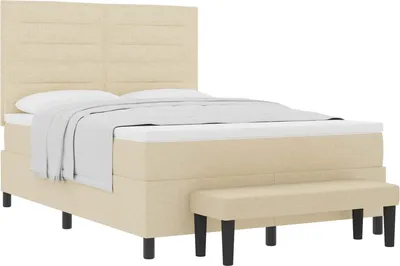 Zdjęcie produktu dla Łóżko sprężynowe Z zagłówkiem Kremowy 140 x 190 cm tkanina