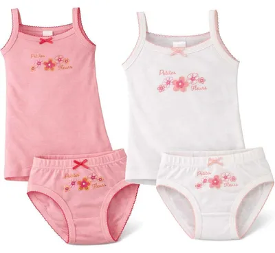 Produktbild von Mädchen Unterwäsche Set 4-teilig 100% Baumwolle Unterhemd und Slip Weiß/Rosa 134/140