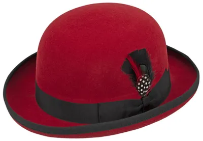 Produktbild von Balke modische & knautschbare Melone Bowler-Filzhut mit Feder, rot, Gr. L