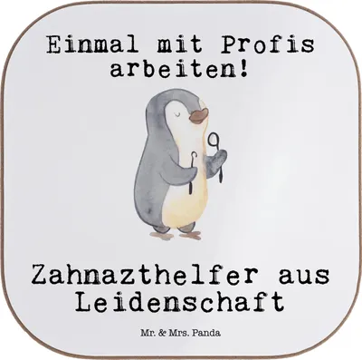 Produktbild von Mr. & Mrs. Panda Untersetzer Tasse Zahnarzthelfer Leidenschaft - Weiß - Geschenk, Gläser, Coaster, für, gläseruntersetzer, Tassenuntersetzer, Holzuntersetzer