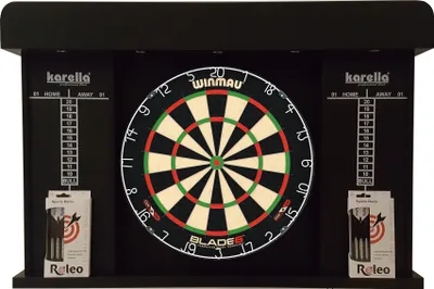 Produktbild von Steeldart Set Dartscheibe Winmau Blade 6 + Kabinett + 2 Satz Roleo Dartpfeile