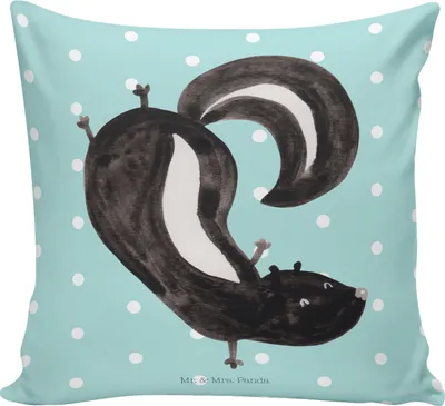 Produktbild von Mr. & Mrs. Panda zier kissen Stinktier Handstand - Türkis Pastell - Geschenk, Raubtier, Stinker, Kuschelkissen, Sofakissen, 40x40, Dekokissen, Polster, Skunk, Wildtier