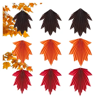 Produktbild von Herbstliche Dekoration für Partys, 9 Papierfächer mit Ahornblättern, hängende Dekoration für Wand und Decke