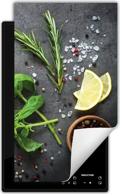 Image de DarHaus Plaque de recouvrement pour cuisinière 1 pièce 30x52 cm Tapis antidérapant Enroulable, ardoise - Herbes aromatiques