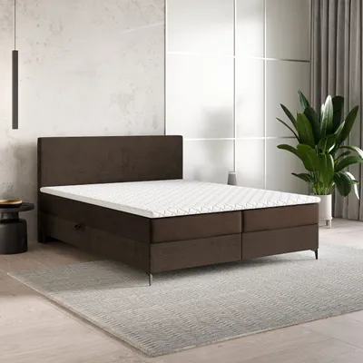 Produktbild von Masseno Boxspringbett TORREL 180x200 cm Komplett-Set mit Bonell Matratze und Topper, Polsterbett mit Bettkästen -Braun, POSO 06 + KRONOS 06