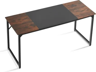 Immagine prodotto di Scrivania per computer, scrivania da gioco da ufficio da 160 cm per l'ufficio domestico, tavolo moderno e semplice con struttura in metallo per ampio spazio per le gambe, marrone rustico e nero
