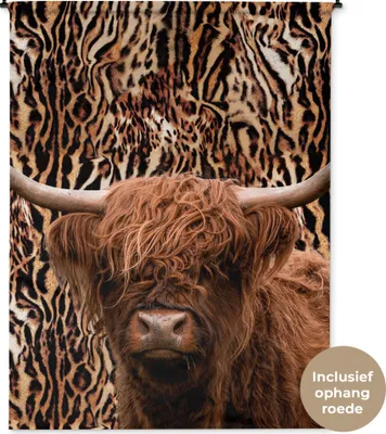 Produktbild von MuchoWow® Wandteppich Wandbehang Schottisches Hochlandrind - Pantherdruck - Kuh 150x200 cm Tapisserie Dekoration Wandtuch - Wandaufhängung - Moderner
