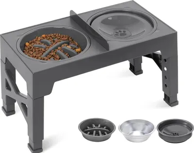 Image de Support pour gamelles de chien, réglable en hauteur, gamelles en acier inoxydable, B