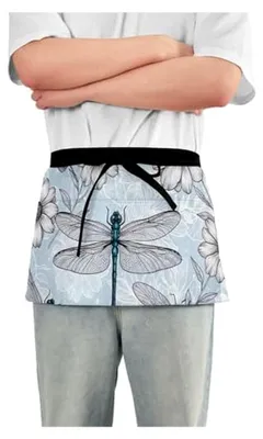 Produktbild von Retro Libellenblume, blaue, kurze Servierschürze mit 3 Taschen für Küche, Restaurant und Garten
