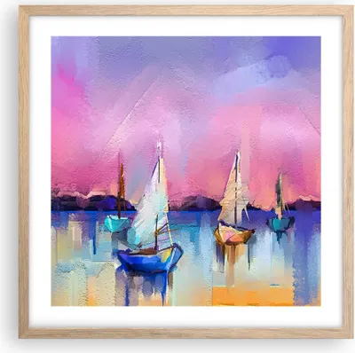 Produktbild von Gerahmtes Poster - Rahmen in heller Eiche - Segelboot See - 50x50 cm - Wand Bild - Wanddeko - Wandbilder - Kunstposter - Wandposter - Bilderrahmen - Bilder - Kunstdruck - Wandbild - P2NAC50x50-4099