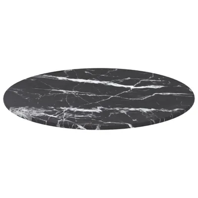 Produktbild von vidaXL Tischplatte Schwarz Ø40x0,8 cm Hartglas in Marmoroptik