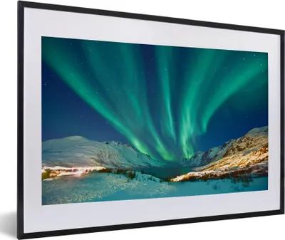 Produktbild von MuchoWow® MuchoWow® Gerahmtes Poster Nordlichter - Norwegen - Winter 60x40 cm - Poster mit zchwarzem Bilderrahmen - Schlafzimmer - Plakat in Rahmen - Drucken
