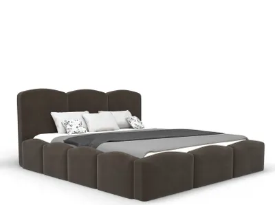 Image de Lit rembourré Bubble 160x200 cm avec coffre, sommier à lattes, tête de lit et matelas. Couleur : marron