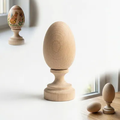 Zdjęcie produktu dla ZESTAW DREWNIANY do DECOUPAGE  jajko 6 cm + mała podstawka 3,5 cm BUKOWE