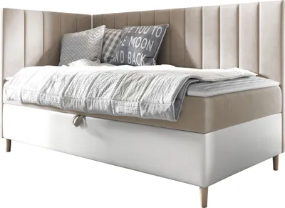 Produktbild von MIRJAN24 Boxspringbett Maja Junior 3 100x200, Einzelbett mit Bonellfederkern, Härtegrad - H3 (Farbe: Soft 017 + Fresh 01, Seite zum Öffnen des Bettkastens: Links)