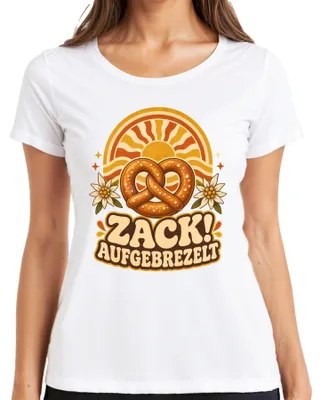 Produktbild von Zack! Aufgebrezelt Brezel Edelweiß Bayern Trachtenshirt Lederhose Damen T-Shirt, Weiß, S