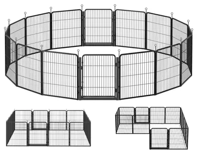 Produktbild von FEANDREA Flexibles Freigehege aus Rostfreiem Metall mit Tür, für Indoor und Outdoor, 276 x 276 x 80 cm, Schwarz
