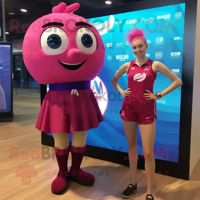 Immagine prodotto di Personaggio in costume della mascotte REDBROKOLY di Magenta Volleyball Ball vestito con una minigonna e orologi