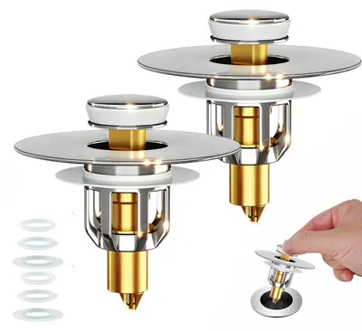 Produktbild von Waschbeckenstöpsel - Pop-up Abflussstopfen mit Sieb für 27–42 mm Abflusslöcher - Ersatz für Küche und Bad - Rostfrei - 2 Stück