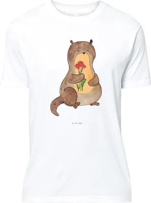 Produktbild von Mr. & Mrs. Panda S T-Shirt Otter Blumenstrauß - Weiß - Geschenk, Tshirt, Spruch-Shirt, Seeotter See, Shirt, Lustiges, Niedlich, Süß