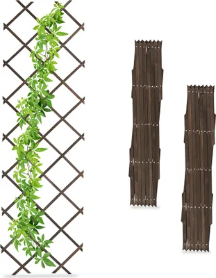 Obrázok produktu pre Relaxdays Rozťahovateľná oporná mreža, sada 3 ks, 180 x 60 cm, drevo, montáž na stenu, opora pre popínavé rastliny, drevená mreža, hnedá