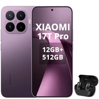 Immagine prodotto di Smartphone Xiaomi 17T Pro 5G, 512GB di memoria, 12GB di RAM, display da 6,83", batteria da 7000mAh, colore viola scuro (con cuffie Bluetooth)