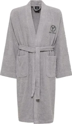 Produktbild von CARLO COLUCCI Bademantel Kimono-Stil Vito für Herren | 100 % Baumwolle | Frottier | knielang | Logostickerei & Logoschriftzug | Gürtel | L | Silber