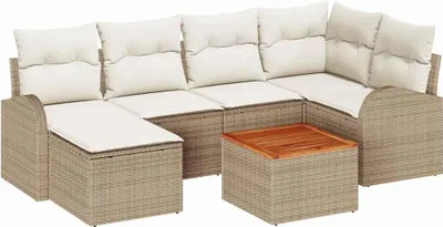 Produktbild von vidaXL Gartensofa-set 7 stk. Beige und Creme Poly-Rattan