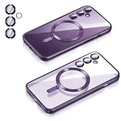 Produktbild von Magssafe Handy Hülle für Samsung Galaxy S26 Plus Schutzhülle mit Integriertem Kameraschutz Glas Handyhülle Bumper Cover Case Tasche Farbe: Lila
