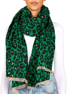 Image de BRUBAKER Cashmirillo Écharpe femme avec motif léopard - 70 x 200 cm - Chaud & Doux - Écharpe femme léopard pour l'automne et l'hiver, Vert & Noir