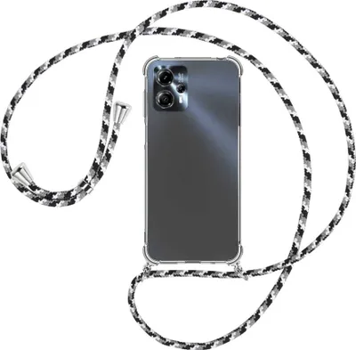 Produktbild von Handykette Backcover-Schutzhülle mit Band (Metall silberfarben) für Motorola Moto G13, Moto G23 (6.5'') - schwarz/grau/weiß
